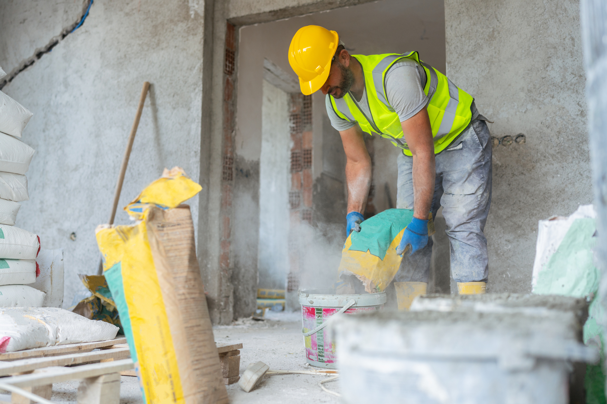 Man preparing construction materials