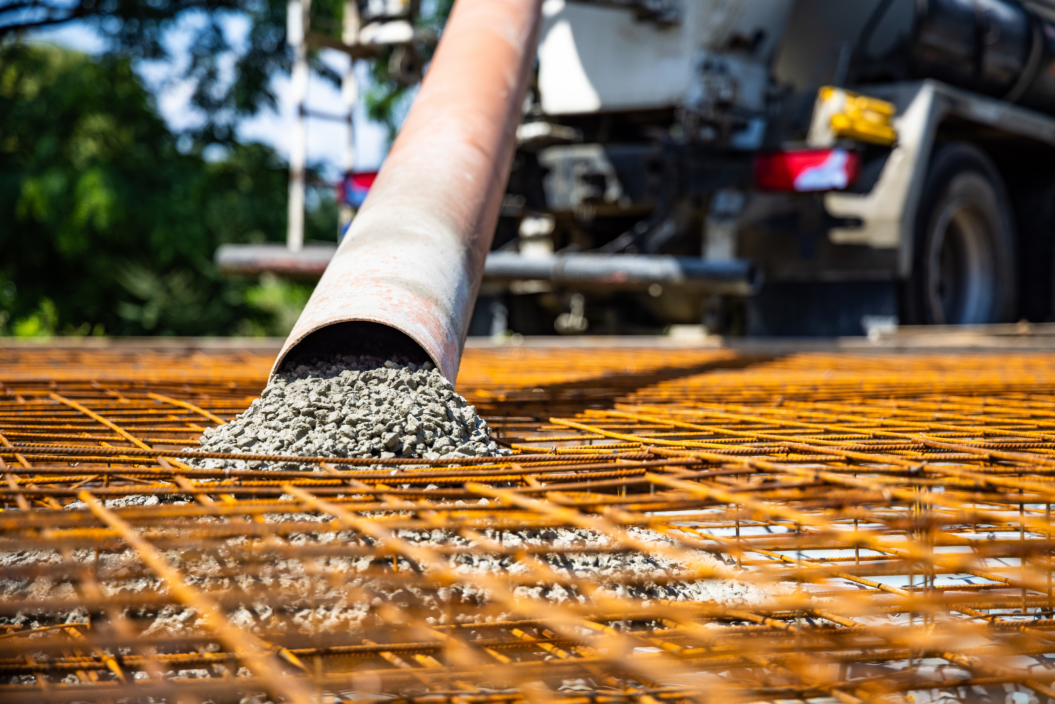 Construction site with concrete mixer