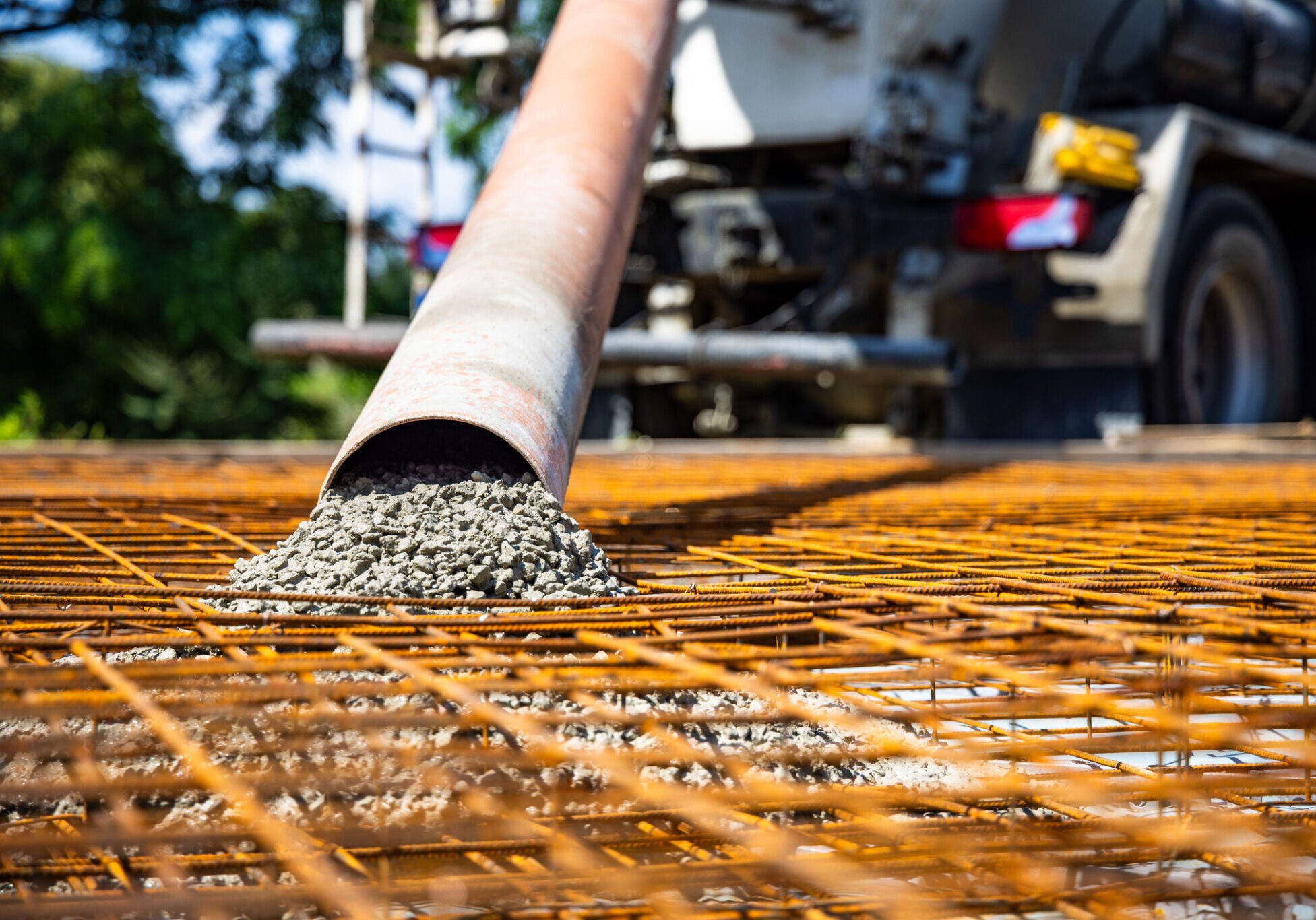 Construction site with concrete mixer
