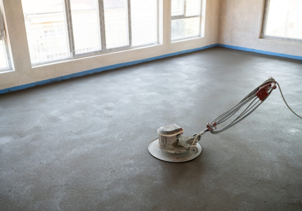 Concrete floor with polishing machine